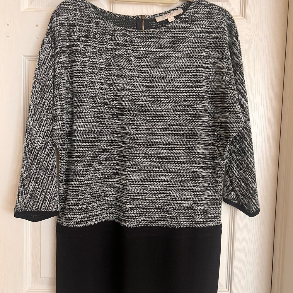 LOFT Black and White Textured Knit Dress